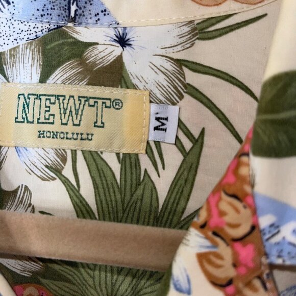 NEWT Honolulu Vintage Mens Shirt Size Medium White Green Tropical Print Aloha - Picture 3 of 10